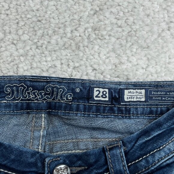 Miss Me Mid Rise Easy Boot Jean Embroidered Studded Flap Pockets Womens 28x30 - Picture 3 of 10